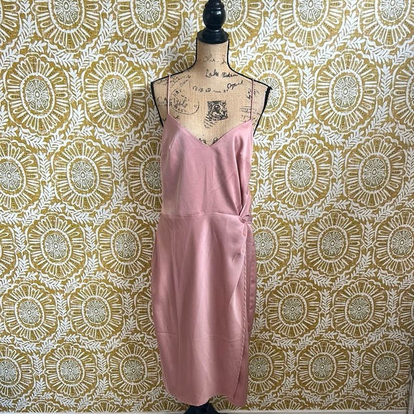 NWT NBD Georgia Satin Sleeveless Side Slit Midi Slip Dress in Blushed Nude Sz XL - Picture 7 of 14
